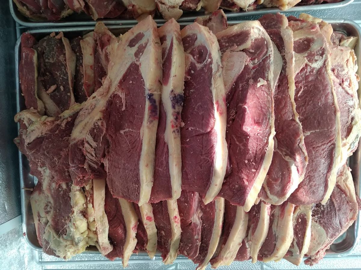Tray of fresh T-bone steaks